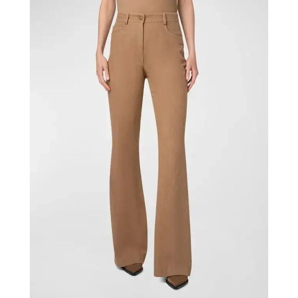 Akris Punto Courtney Wool Cotton Denim Flare Bootcut Jeans Pants Caramel Brown 8